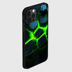 Чехол для iPhone 12 Pro Зеленый неон и разлом плит, цвет: 3D-черный — фото 2