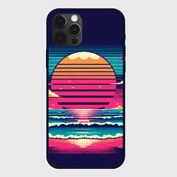 Чехол для iPhone 12 Pro Закат на пляже vaporwave, цвет: 3D-черный