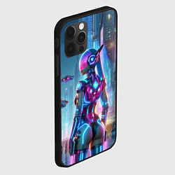 Чехол для iPhone 12 Pro Cyberpunk girl - neon glow ai art, цвет: 3D-черный — фото 2