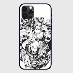 Чехол для iPhone 12 Pro Клинок рассекающий демонов Незуко чб, цвет: 3D-черный