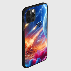 Чехол для iPhone 12 Pro Полёт к сатурну - нейросеть, цвет: 3D-черный — фото 2