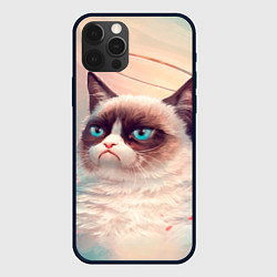 Чехол для iPhone 12 Pro Мемный кот Grumpy Cat с нимбом, цвет: 3D-черный