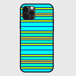 Чехол для iPhone 12 Pro Горизонтальные неоновые линии, цвет: 3D-черный