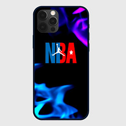 Чехол для iPhone 12 Pro NBA neon flame, цвет: 3D-черный