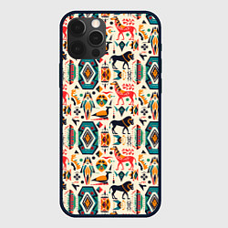 Чехол для iPhone 12 Pro Африканские узор лев и жираф, цвет: 3D-черный