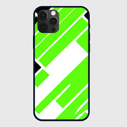 Чехол для iPhone 12 Pro Зелёные широкие линии на белом фоне, цвет: 3D-черный