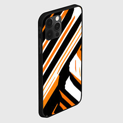Чехол для iPhone 12 Pro Чёрно-оранжевые полосы на белом фоне, цвет: 3D-черный — фото 2