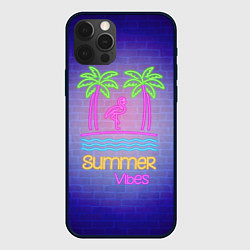 Чехол для iPhone 12 Pro Неоновые пальмы и фламинго summer vibes, цвет: 3D-черный