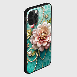 Чехол для iPhone 12 Pro Объемные цветы и жемчуг, цвет: 3D-черный — фото 2