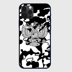 Чехол для iPhone 12 Pro Герб РФ камуфляж текстура, цвет: 3D-черный
