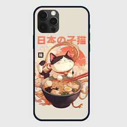 Чехол для iPhone 12 Pro Ramen and the cat, цвет: 3D-черный