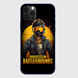 Чехол для iPhone 12 Pro PUBG игрок на закате черный фон, цвет: 3D-черный