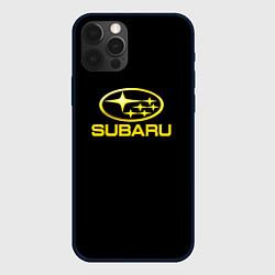 Чехол для iPhone 12 Pro Subaru logo yellow, цвет: 3D-черный