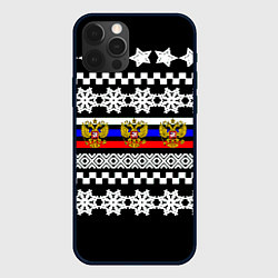 Чехол для iPhone 12 Pro Rusiia winter pattern, цвет: 3D-черный