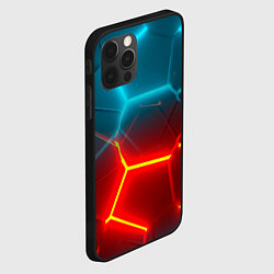 Чехол для iPhone 12 Pro Голубые и красные неоновые плиты в разломе, цвет: 3D-черный — фото 2