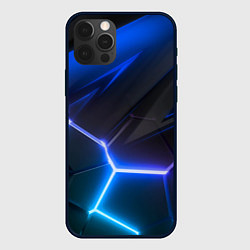 Чехол для iPhone 12 Pro Синяя абстракция с фиолетовыми плитами, цвет: 3D-черный