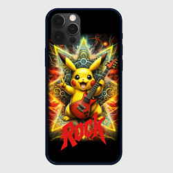 Чехол для iPhone 12 Pro Рок звезда Пикачу с электрогитарой, цвет: 3D-черный