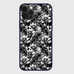 Чехол для iPhone 12 Pro Вороны в цветах, цвет: 3D-черный
