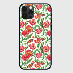 Чехол для iPhone 12 Pro Красные тюльпаны, цвет: 3D-черный