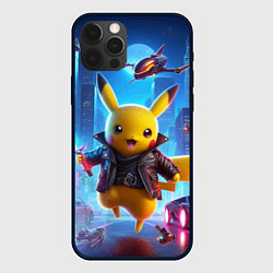 Чехол для iPhone 12 Pro Кибер Пикачу в неоновом городе - нейросеть, цвет: 3D-черный