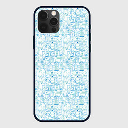 Чехол для iPhone 12 Pro Дудл - паттерн звери рисованные лайнарт, цвет: 3D-черный