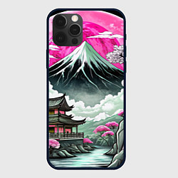 Чехол для iPhone 12 Pro Японский вулкан и деревья, цвет: 3D-черный