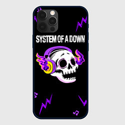 Чехол для iPhone 12 Pro System of a Down неоновый череп, цвет: 3D-черный