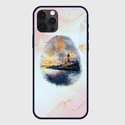 Чехол для iPhone 12 Pro Маяк у моря на закате в отпечатке пальца, цвет: 3D-черный