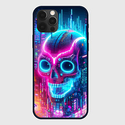 Чехол iPhone 12 Pro Neon skull in metropolis - future