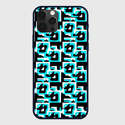 Чехол для iPhone 12 Pro Бело-голубые фигуры на чёрном фоне, цвет: 3D-черный