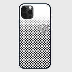 Чехол для iPhone 12 Pro Герб РФ клетка паттерн, цвет: 3D-черный