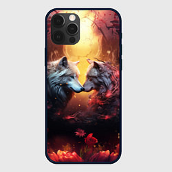 Чехол для iPhone 12 Pro Влюбленные волки и искры, цвет: 3D-черный