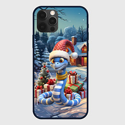 Чехол для iPhone 12 Pro Новогодняя змейка с подарками, цвет: 3D-черный