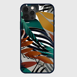 Чехол для iPhone 12 Pro Полоски листья, цвет: 3D-черный