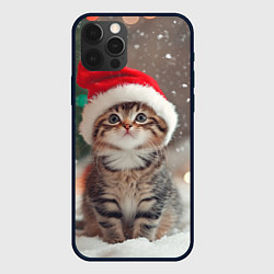 Чехол для iPhone 12 Pro Новогодний котенок и снег, цвет: 3D-черный