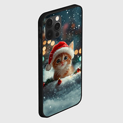 Чехол для iPhone 12 Pro Новогодний котенок и снег, цвет: 3D-черный — фото 2