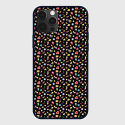 Чехол для iPhone 12 Pro Паттерн хиппи значки на черном фоне, цвет: 3D-черный