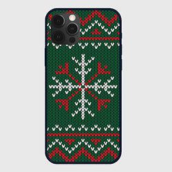 Чехол для iPhone 12 Pro Knitted Snowflake Pattern, цвет: 3D-черный