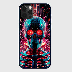 Чехол для iPhone 12 Pro Neon cyber skull - ai art fantasy, цвет: 3D-черный