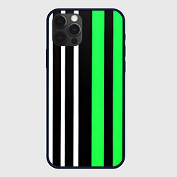 Чехол для iPhone 12 Pro Вертикальные полосы триколор зелёный, цвет: 3D-черный