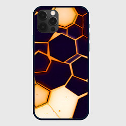 Чехол для iPhone 12 Pro Чёрные шестиугольники на чёрном фоне, цвет: 3D-черный