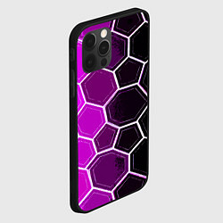 Чехол для iPhone 12 Pro Белые шестиугольники на чёрно-фиолетовом фоне, цвет: 3D-черный — фото 2