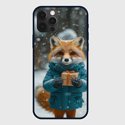 Чехол для iPhone 12 Pro Лисица держит подарок, цвет: 3D-черный