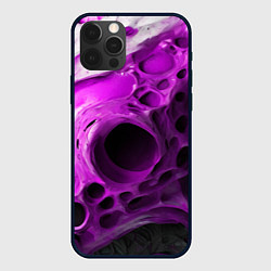 Чехол для iPhone 12 Pro Фиолетово-белая абстрактная структура, цвет: 3D-черный