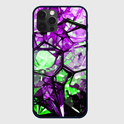 Чехол для iPhone 12 Pro Чёрно-зелёная абстракция на фиолетовом фоне, цвет: 3D-черный