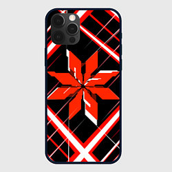 Чехол для iPhone 12 Pro Красно-белая звезда и полосы на чёрном фоне, цвет: 3D-черный