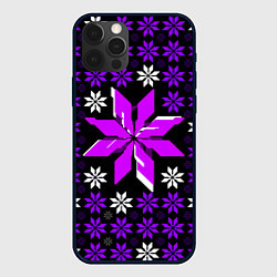 Чехол для iPhone 12 Pro Фиолетово-белые звёзды на чёрном фоне, цвет: 3D-черный