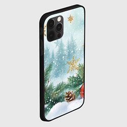 Чехол для iPhone 12 Pro Золотые снежинки - новогодний фон, цвет: 3D-черный — фото 2