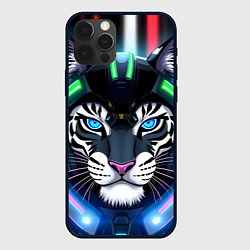 Чехол для iPhone 12 Pro Яркий неоновый кибер тигр, цвет: 3D-черный
