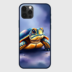 Чехол для iPhone 12 Pro Черепашка на синем фоне, цвет: 3D-черный